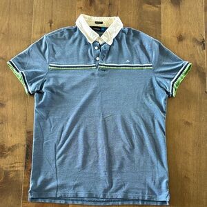 J.Lindeberg Blue Rob Hybrid Pique Polo Shirt with Green and White Details, large